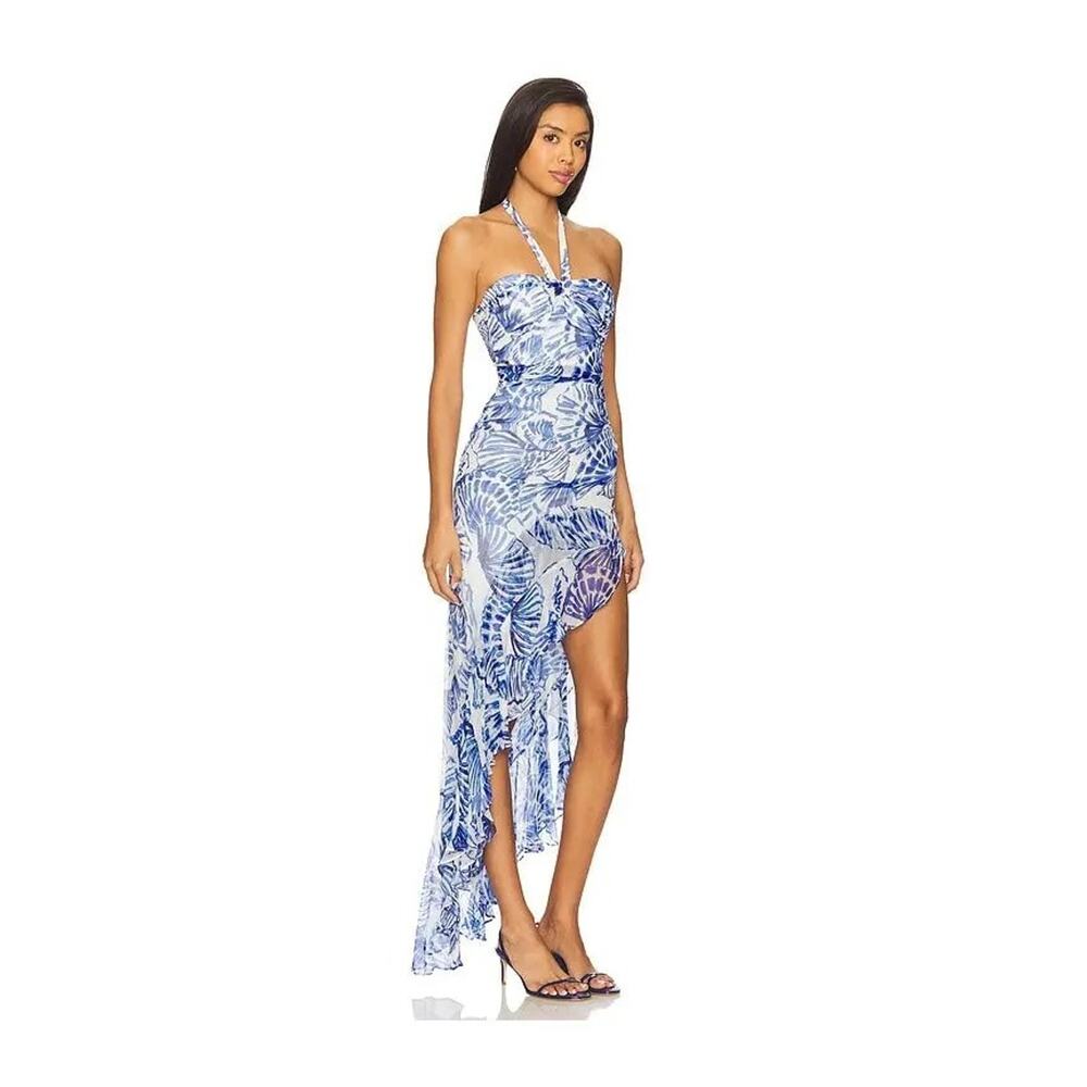 Amanda Uprichard Blue and White Halter Maxi Dress - Size XL